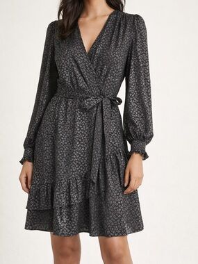 NWT DKNY Black and Gray Long Sleeve‎ Wrap Dress